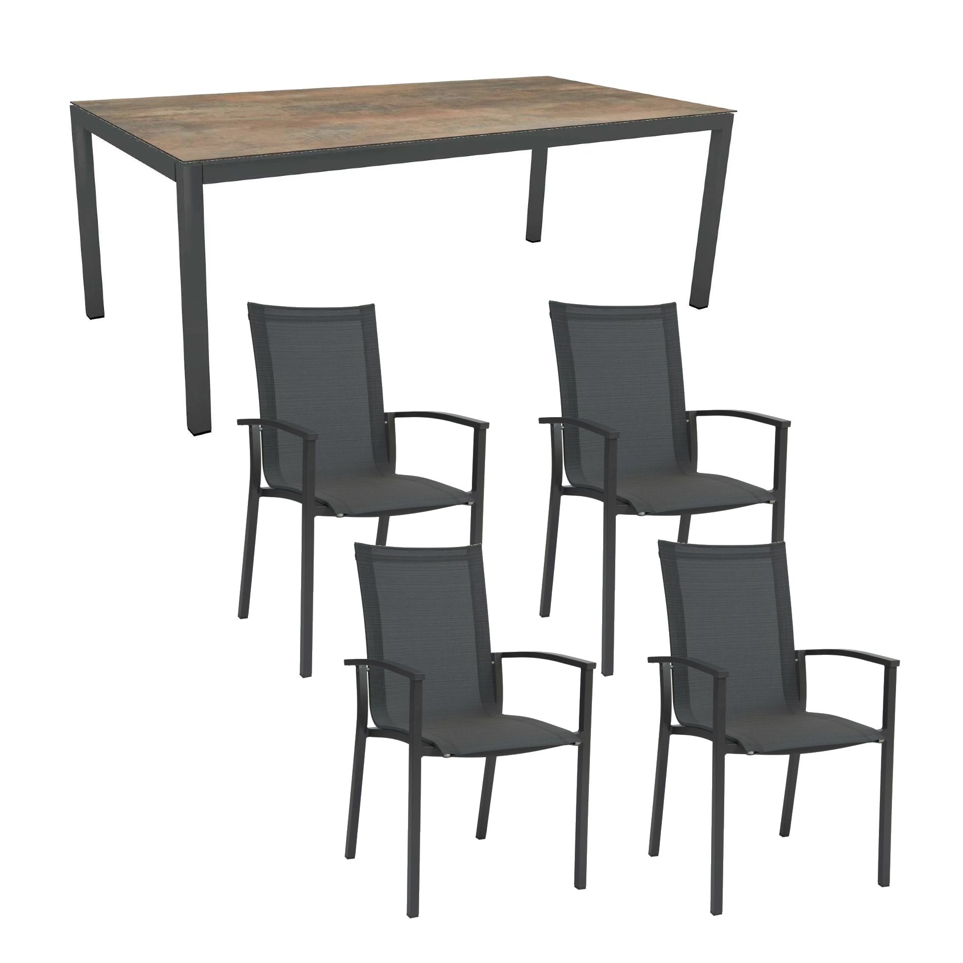 Stern Gartenmöbel-Set "Evoee", Gestelle Aluminium anthrazit, Sitzfläche Textilgewebe karbon, Tischplatte HPL Ferro