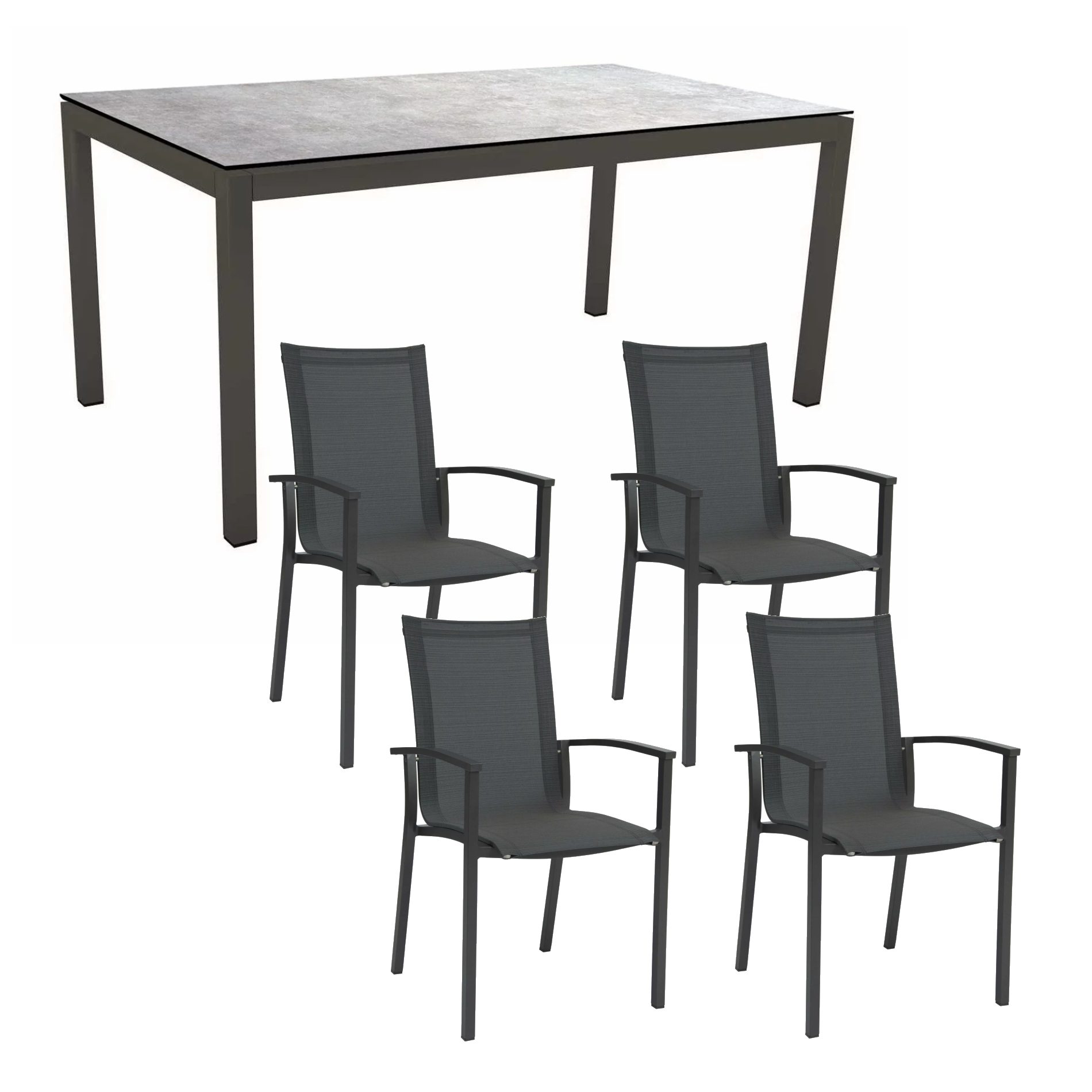 Stern Gartenmöbel-Set "Evoee", Gestelle Aluminium anthrazit, Sitzfläche Textilgewebe karbon, Tischplatte HPL Metallic Grau