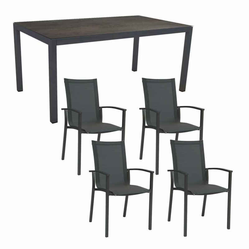 Stern Gartenmöbel-Set "Evoee", Gestelle Aluminium anthrazit, Sitzfläche Textilgewebe karbon, Tischplatte HPL Nitro