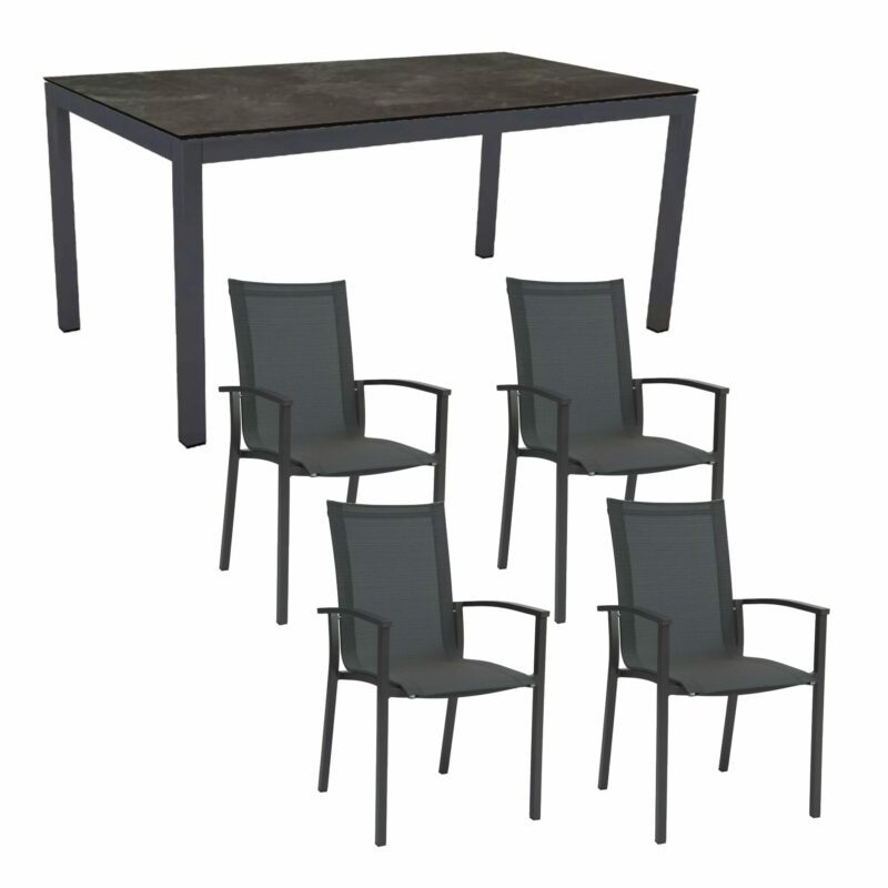 Stern Gartenmöbel-Set "Evoee", Gestelle Aluminium anthrazit, Sitzfläche Textilgewebe karbon, Tischplatte HPL Slate