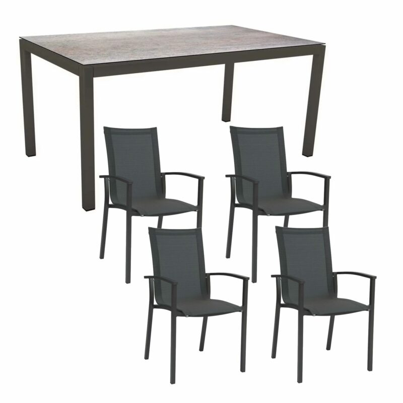 Stern Gartenmöbel-Set "Evoee", Gestelle Aluminium anthrazit, Sitzfläche Textilgewebe karbon, Tischplatte HPL Smoky