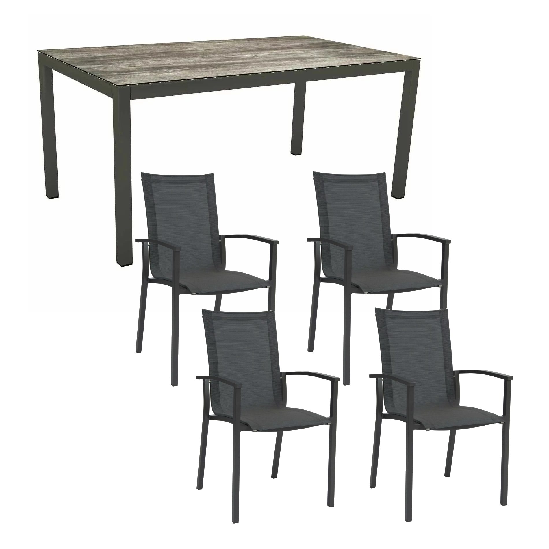Stern Gartenmöbel-Set "Evoee", Gestelle Aluminium anthrazit, Sitzfläche Textilgewebe karbon, Tischplatte HPL Tundra Grau