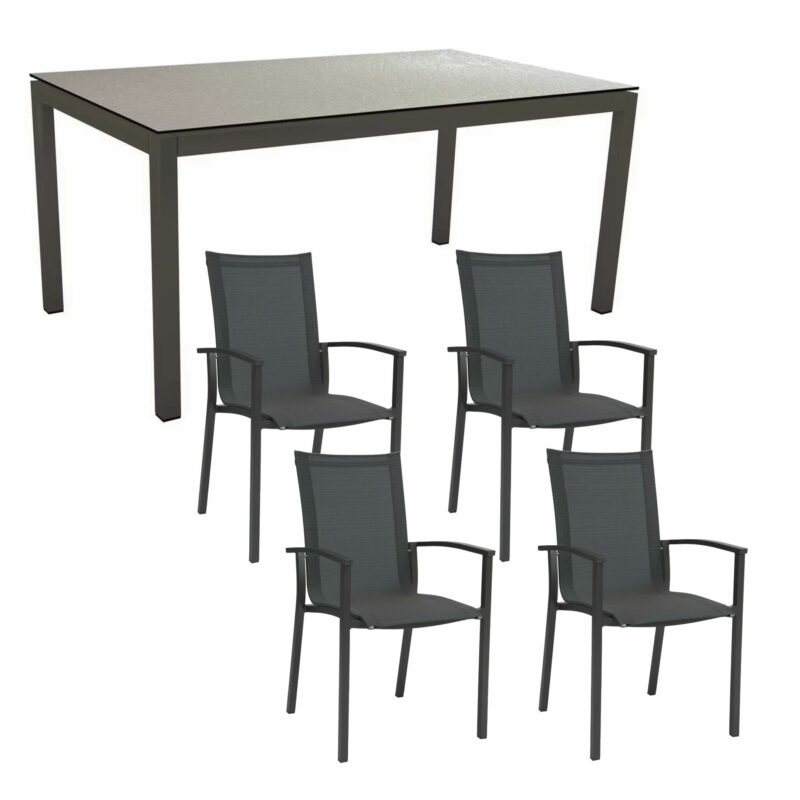 Stern Gartenmöbel-Set "Evoee", Gestelle Aluminium anthrazit, Sitzfläche Textilgewebe karbon, Tischplatte HPL Uni Grau