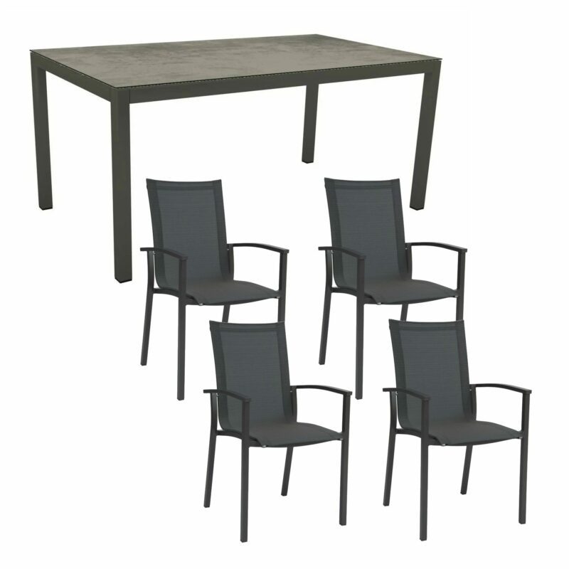 Stern Gartenmöbel-Set "Evoee", Gestelle Aluminium anthrazit, Sitzfläche Textilgewebe karbon, Tischplatte HPL Zement