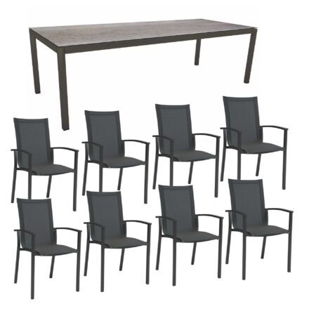 Stern Gartenmöbel-Set mit "Evoee" Stapelsessel & Gartentisch, Gestelle Aluminium anthrazit, Sitzfläche Textilgewebe karbon, Tischplatte HPL Smoky