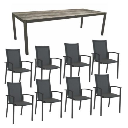 Stern Gartenmöbel-Set mit "Evoee" Stapelsessel & Gartentisch, Gestelle Aluminium anthrazit, Sitzfläche Textilgewebe karbon, Tischplatte HPL Tundra Grau