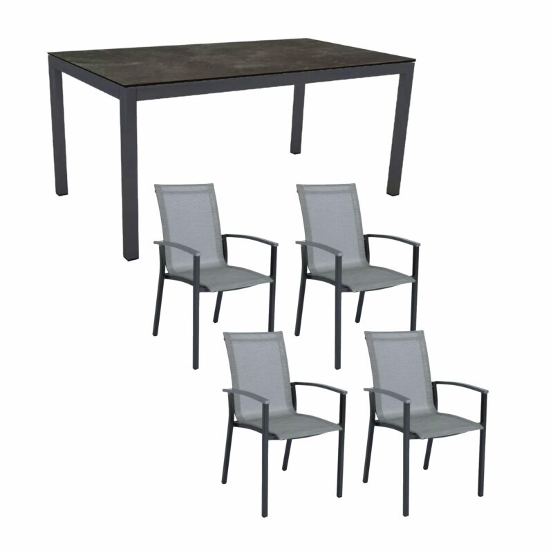 Stern Gartenmöbel-Set "Evoee", Gestelle Aluminium anthrazit, Sitzfläche Textilgewebe silber, Tischplatte HPL Slate