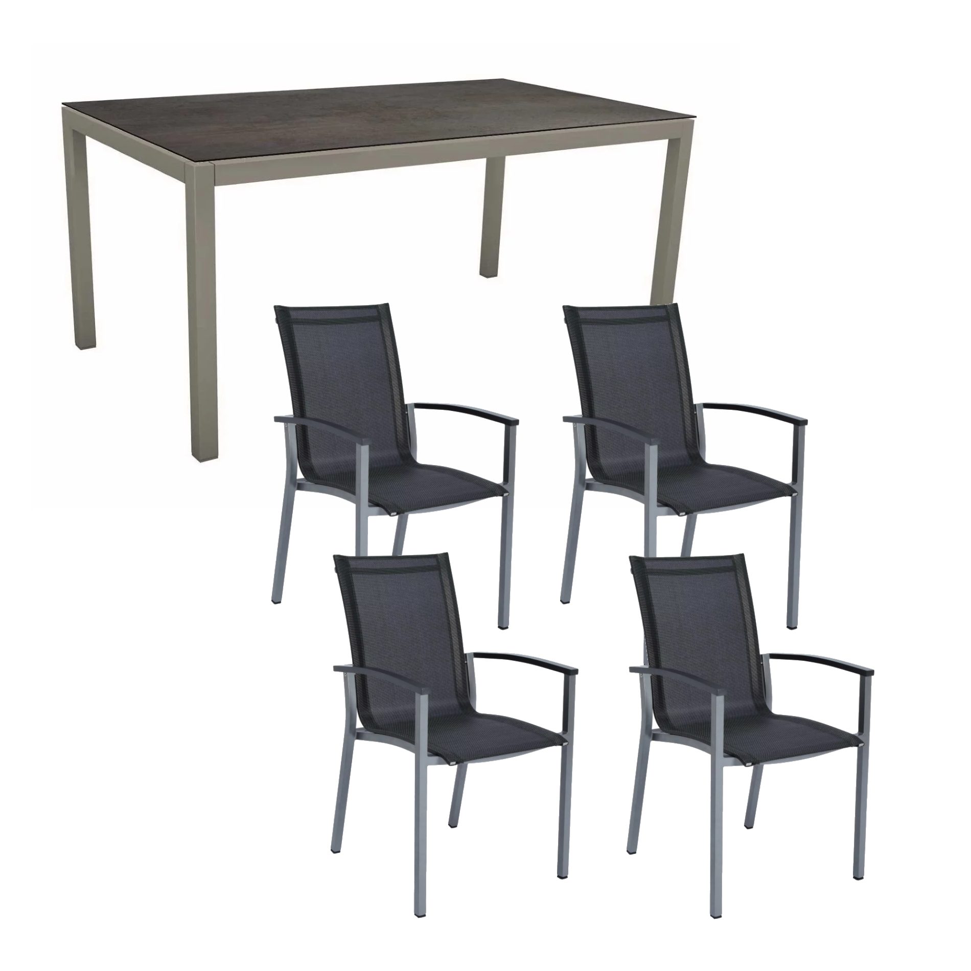 Stern Gartenmöbel-Set "Evoee", Gestelle Aluminium graphit, Sitzfläche Textilgewebe silbergrau, Tischplatte HPL Nitro