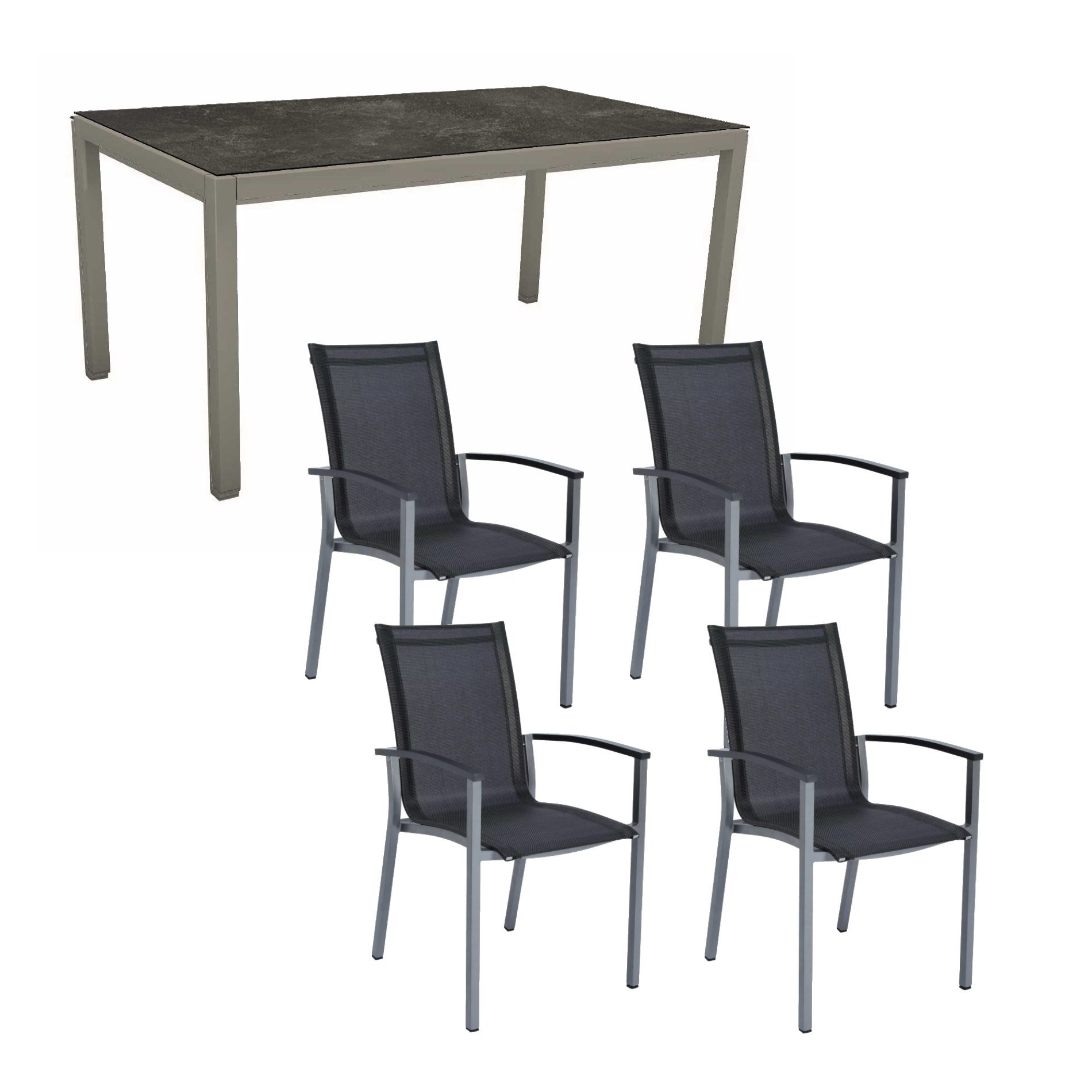 Stern Gartenmöbel-Set "Evoee", Gestelle Aluminium graphit, Sitzfläche Textilgewebe silbergrau, Tischplatte HPL Slate