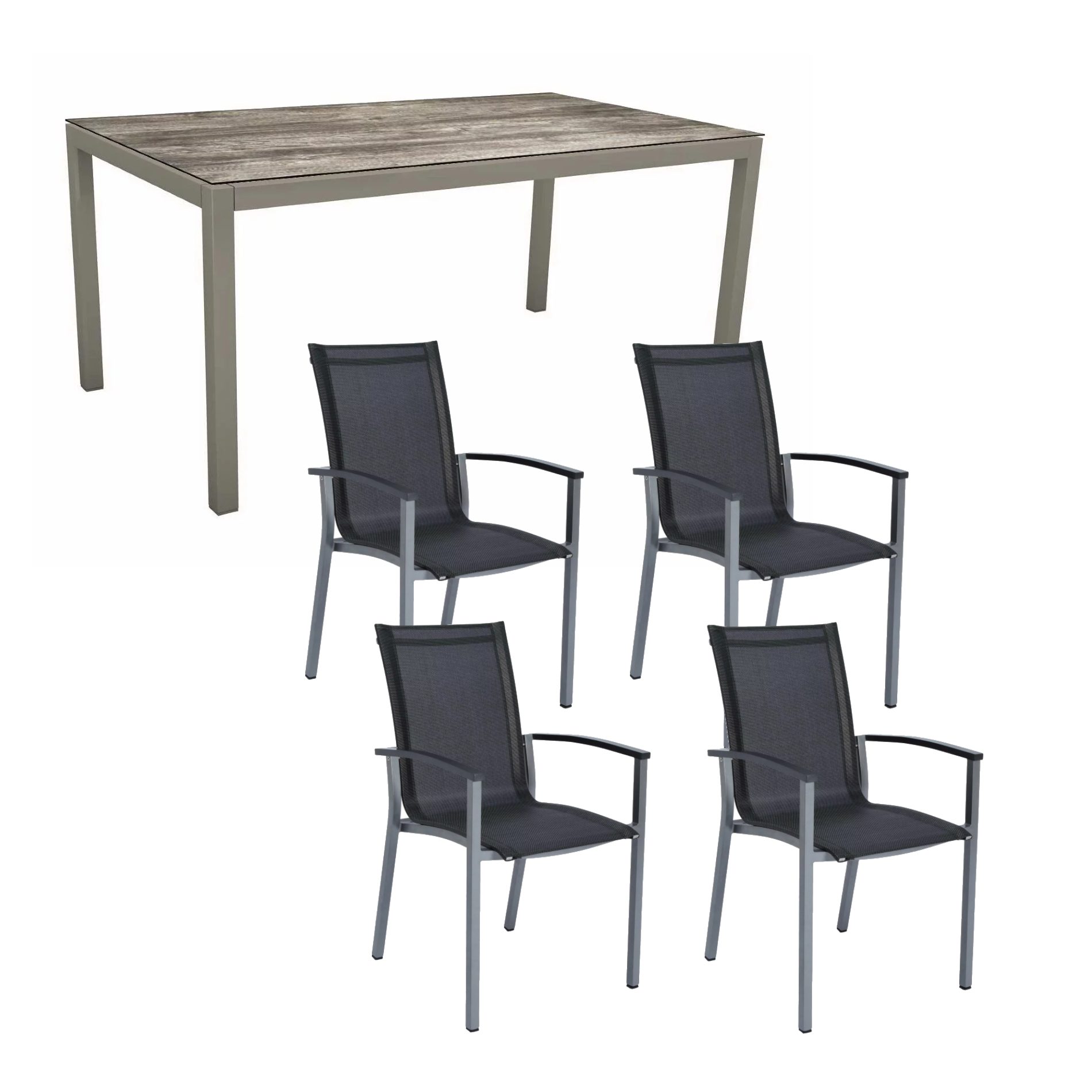 Stern Gartenmöbel-Set "Evoee", Gestelle Aluminium graphit, Sitzfläche Textilgewebe silbergrau, Tischplatte HPL Tundra Grau