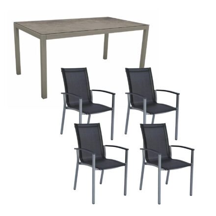 Stern Gartenmöbel-Set "Evoee", Gestelle Aluminium graphit, Sitzfläche Textilgewebe silbergrau, Tischplatte HPL Zement