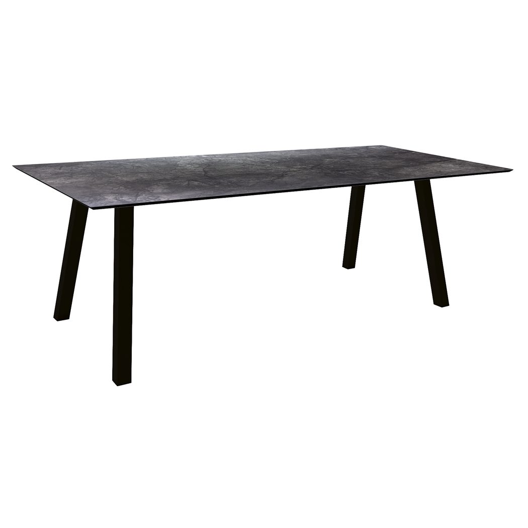 Stern Tisch "Interno", Größe 220x100cm, Alu schwarz matt, Vierkantrohr, Tischplatte HPL Dark Marble