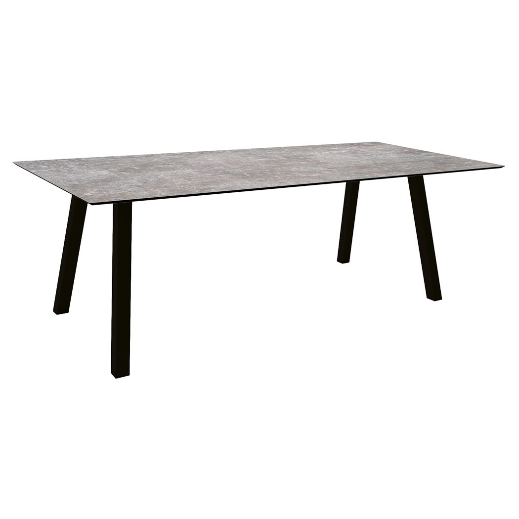 Stern Tisch "Interno", Größe 220x100cm, Alu schwarz matt, Vierkantrohr, Tischplatte HPL Metallic Grau