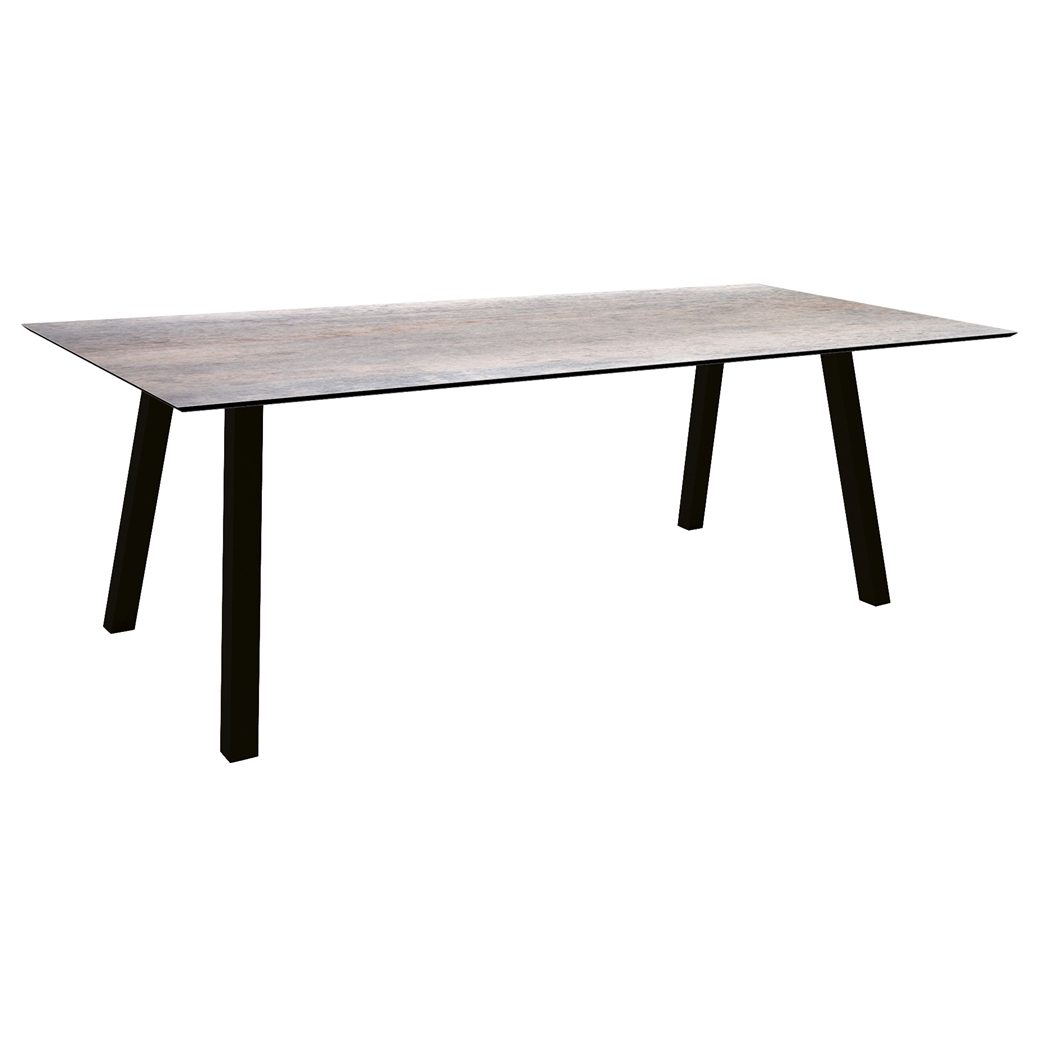 Stern Tisch "Interno", Größe 220x100cm, Alu schwarz matt, Vierkantrohr, Tischplatte HPL Smoky
