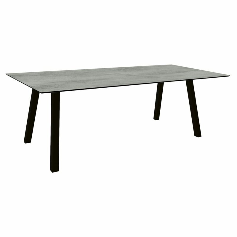 Stern Tisch "Interno", Größe 220x100cm, Alu schwarz matt, Vierkantrohr, Tischplatte HPL Zement