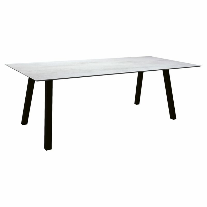 Stern Tisch "Interno", Größe 220x100cm, Alu schwarz matt, Vierkantrohr, Tischplatte HPL Zement hell