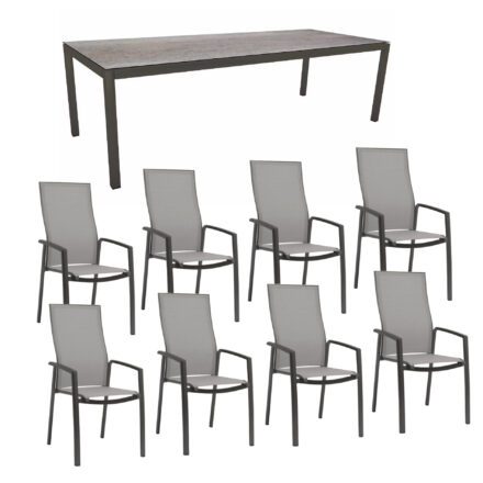 Stern Gartenmöbel-Set mit "Kari" Stapelsessel hoch & Gartentisch, Gestelle Aluminium anthrazit, Sitzfläche Textilgewebe silber, Tischplatte HPL Smoky