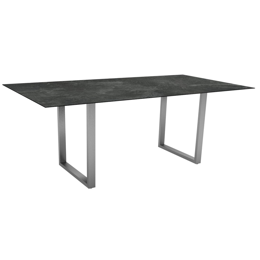 Stern Kufentisch, Gestell Edelstahl, Tischplatte HPL Slate, Tischgröße: 200x100 cm