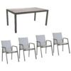 Stern Gartenmöbel-Set mit Stuhl "New Top“ und Gartentisch Aluminium/HPL, Gestelle Aluminium anthrazit, Sitz Textil silber, Tischplatte HPL Smoky, 160x90 cm