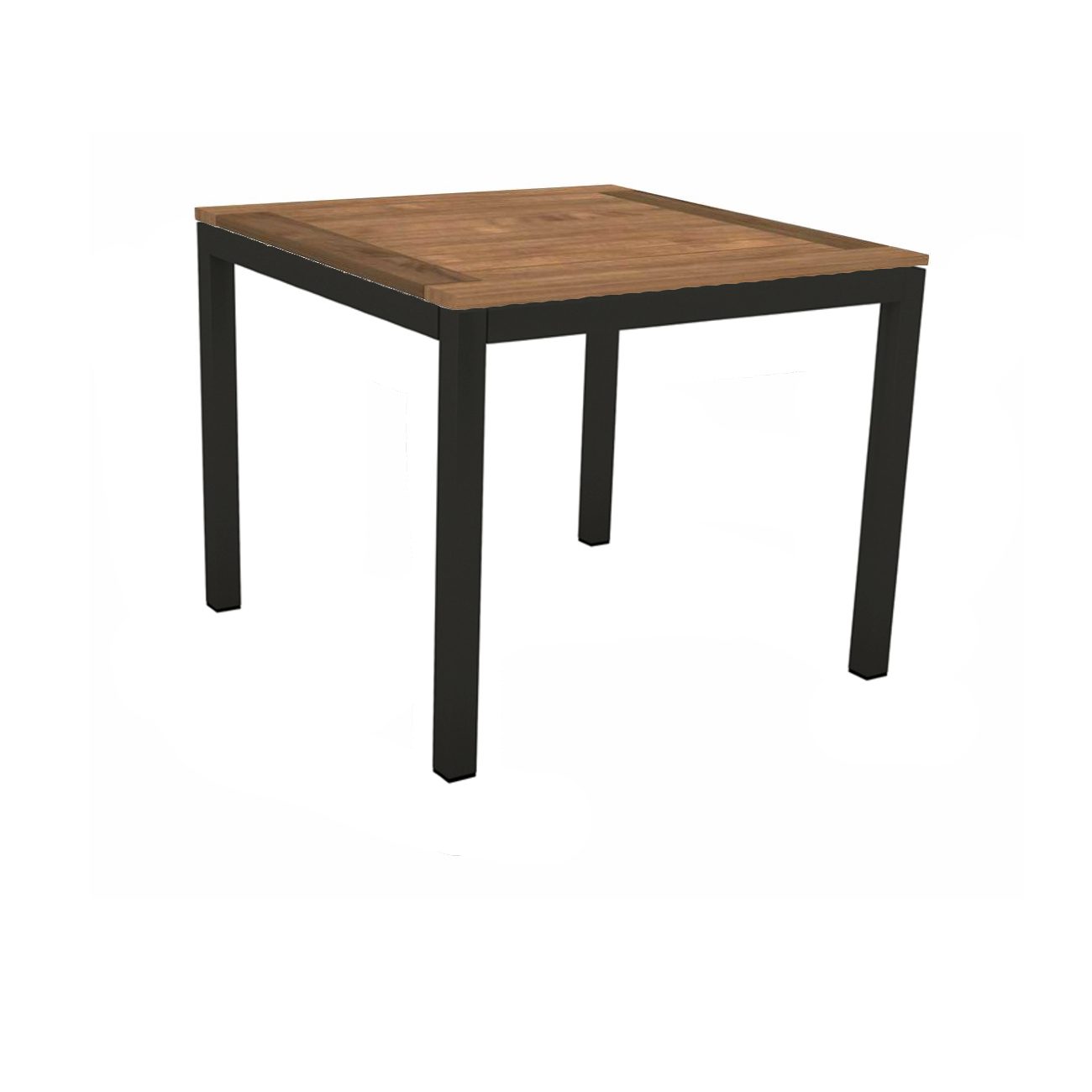 Stern Tischsystem, Gestell Aluminium schwarz matt, Tischplatte Old Teak, Größe: 80x80 cm