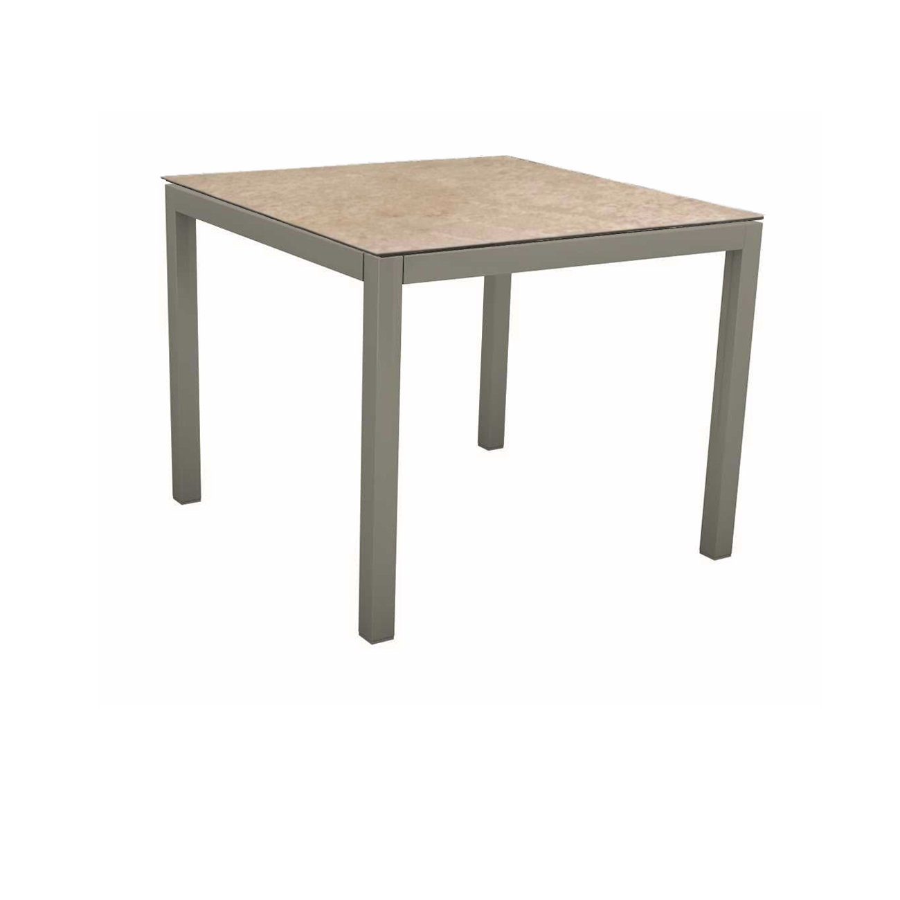 Stern Tischsystem, Gestell Aluminium graphit, Tischplatte HPL Vintage Shell, Größe: 90X90 cm