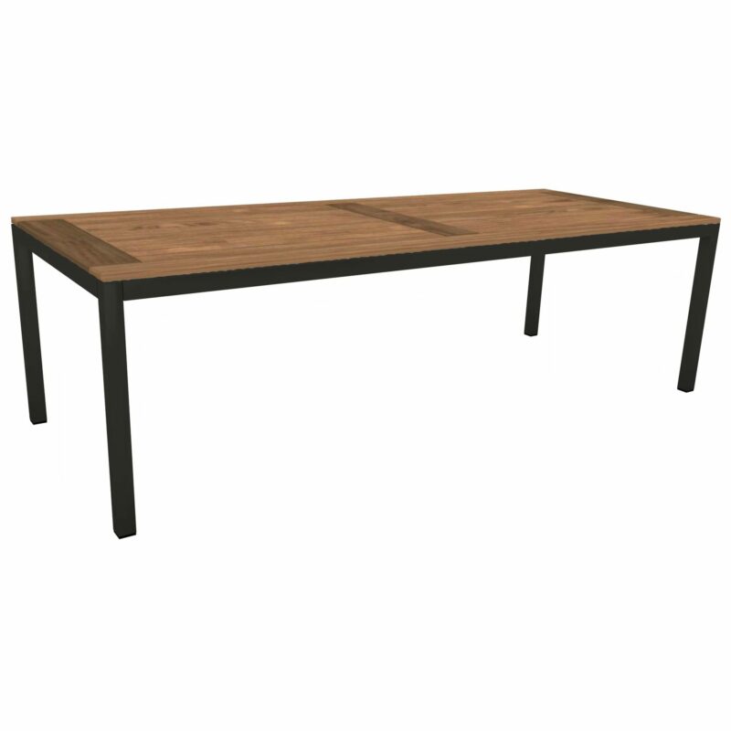 Stern Tischsystem, Gestell Aluminium schwarz matt, Tischplatte Old Teak, Größe: 250x100 cm