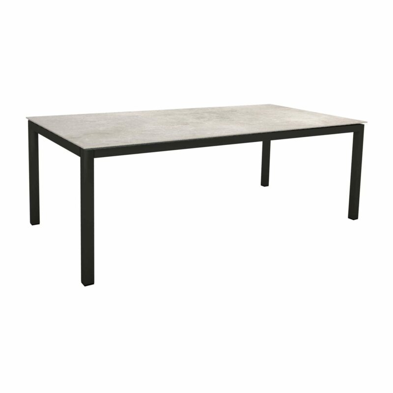 Stern Tischsystem, Gestell Aluminium schwarz matt, Tischplatte Dekton Lava hellgrau, 200x100 cm