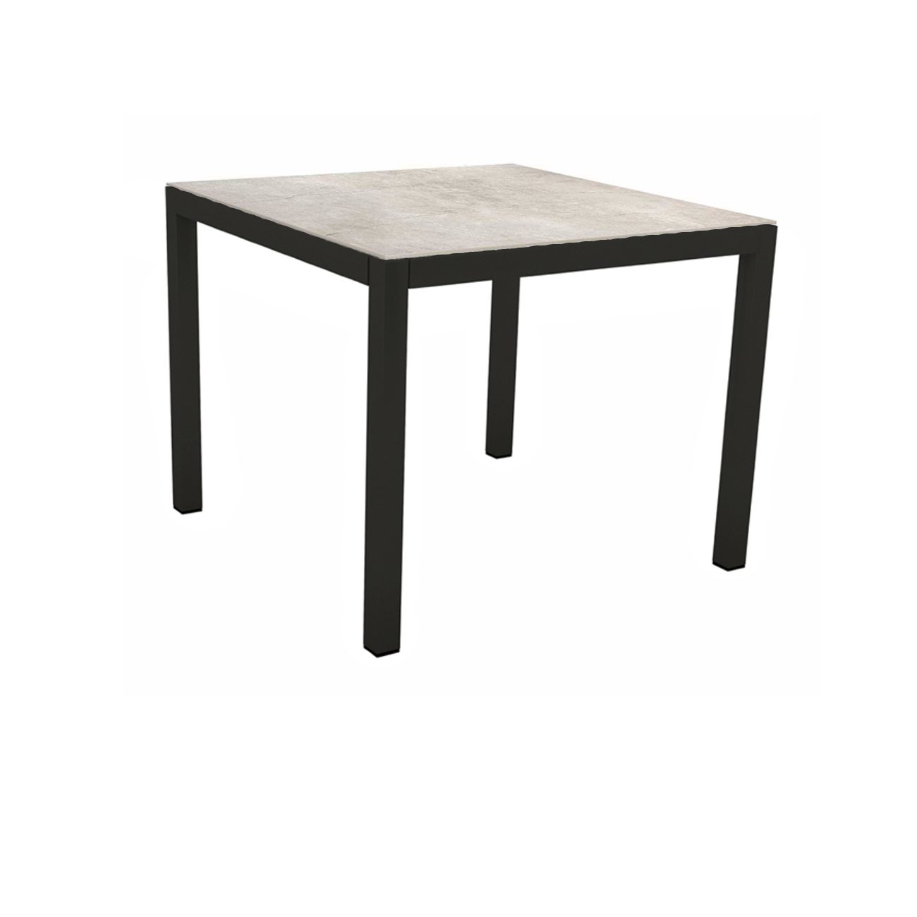 Stern Tischsystem, Gestell Aluminium schwarz matt, Tischplatte Dekton Lava hellgrau, 90x90 cm