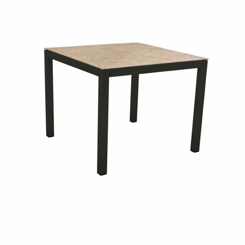Stern Gartentisch, Gestell Aluminium schwarz matt, Tischplatte HPL Vintage Shell, 80x80 cm