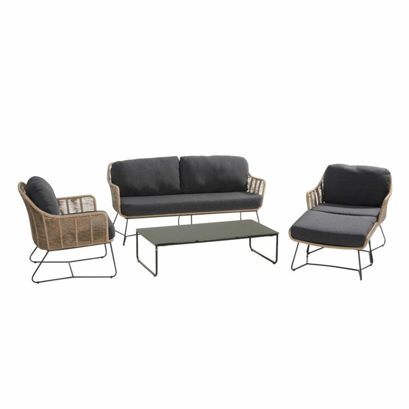 4Seasons Outdoor Loungeset "Belmond", Gestell Edelstahl anthrazit, Polyrattan natur, Kissen Olefin anthrazit, mit Loungetisch "Dali", Gestell und Tischplatte Aluminium anthrazit