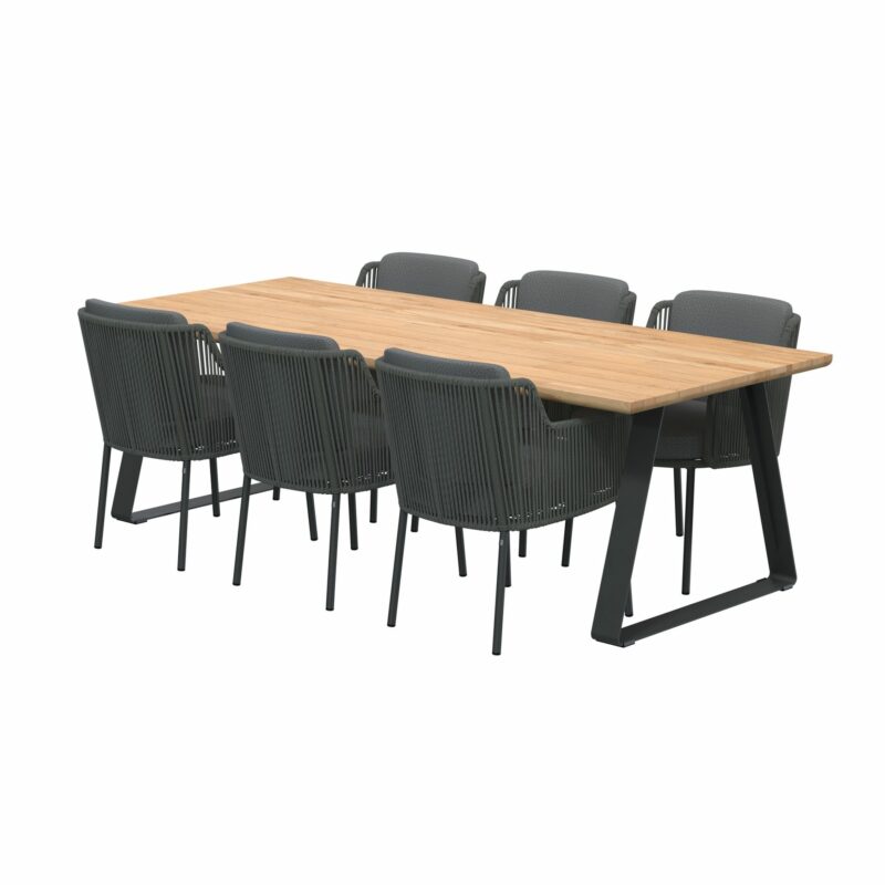 4Seasons Outdoor Gartenmöbel-Set mit Tisch 240x100cm "Basso" und Diningsessel "Bernini", Rope anthrazit