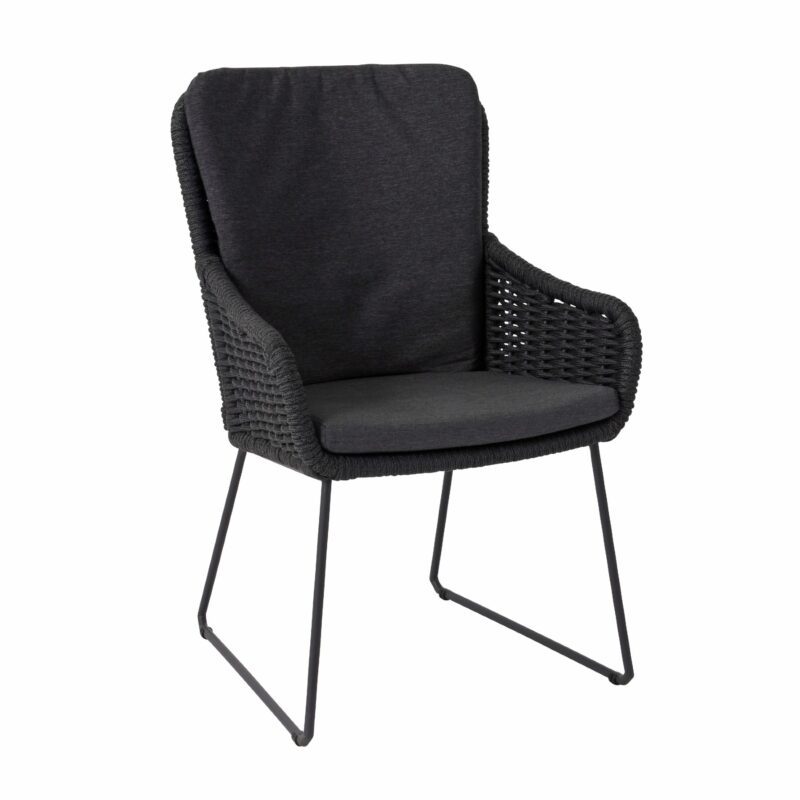 4Seasons Outdoor "Wing" Diningsessel, Gestell Edelstahl anthrazit, Sitzfläche Rope platinum, Kissen Olefin grau