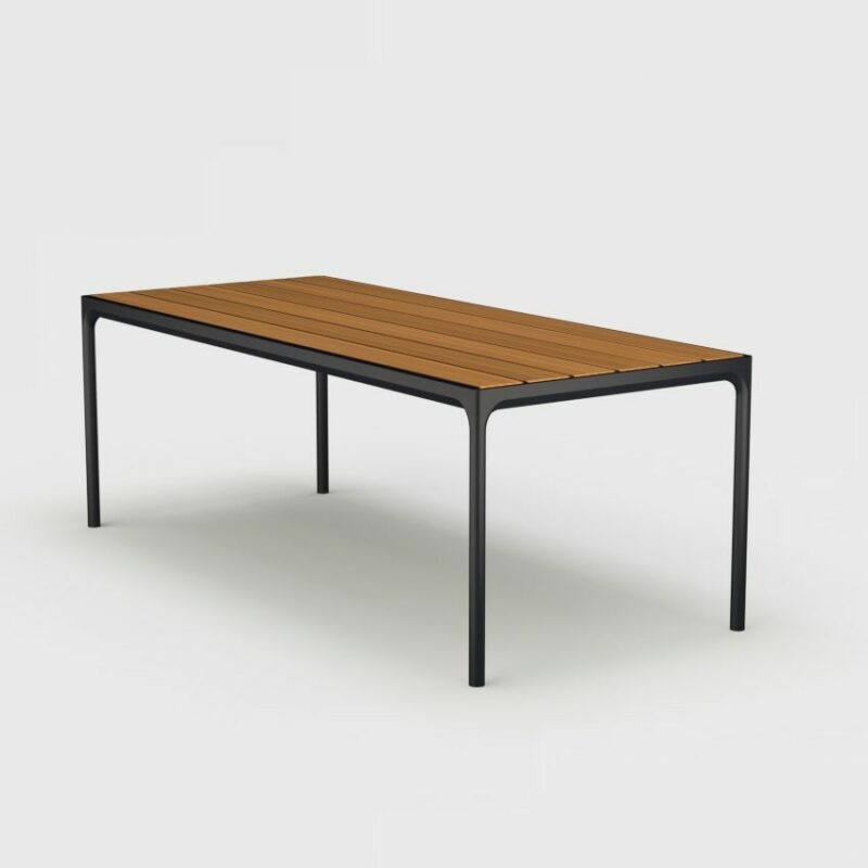 Gartentisch "Four" von Houe, Gestell Aluminium schwarz, Tischplatte Bambus, 210x90 cm