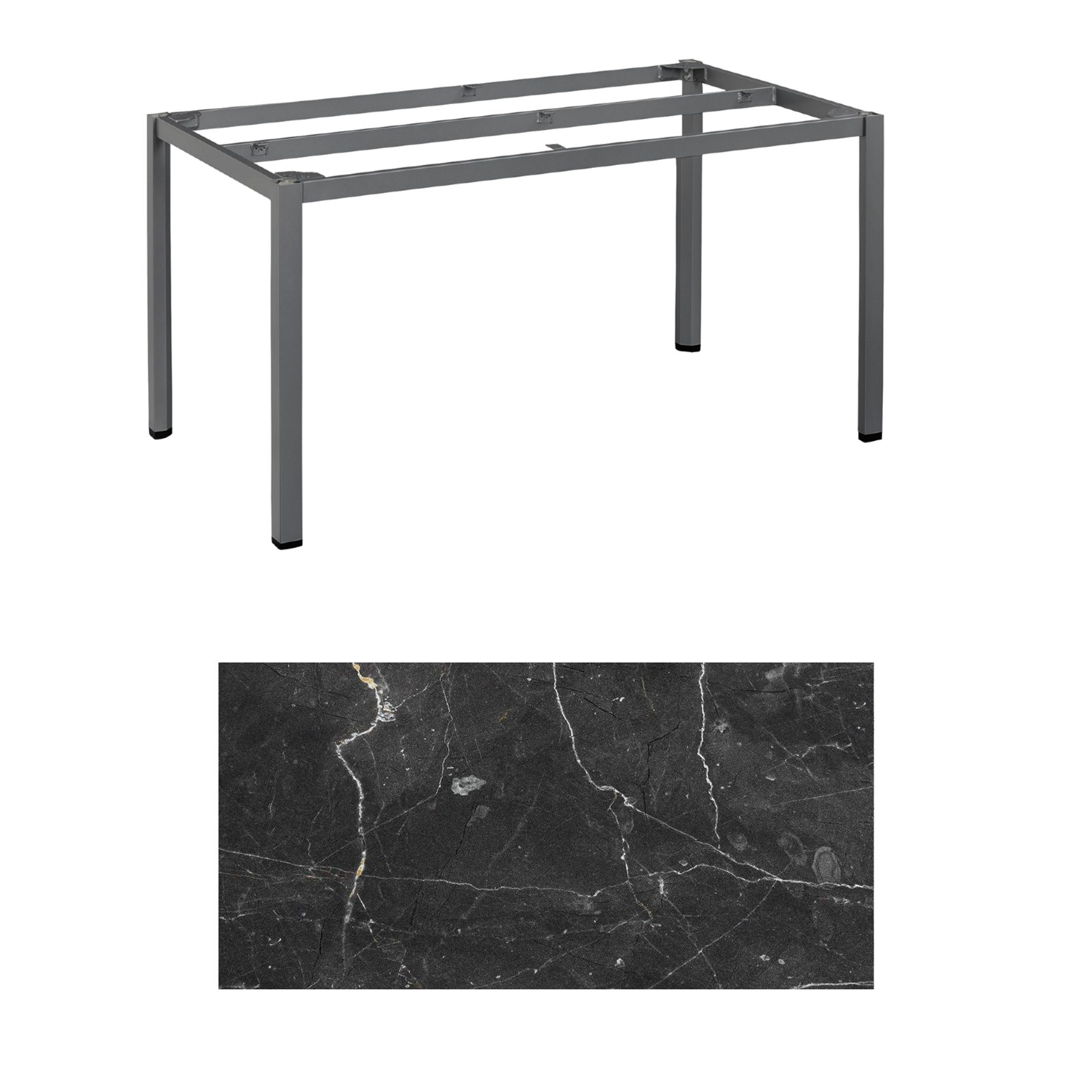 Kettler "Cubic" Tischgestell 140x70 cm, Aluminium anthrazit mit HPL-Platte Marmor grau