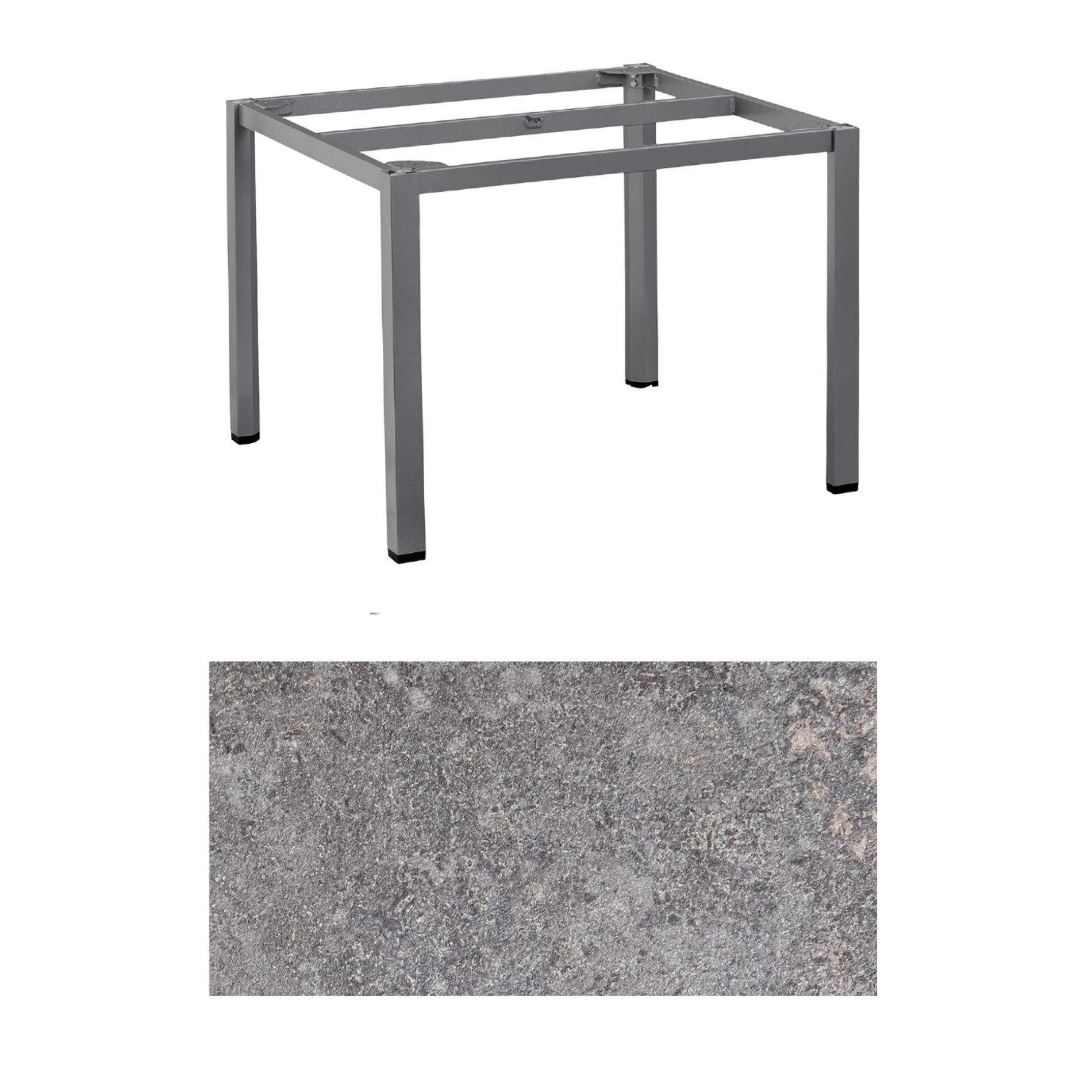 Kettler "Cubic" Tischgestell 95x95 cm, Aluminium anthrazit mit HPL-Platte Kalksandstein