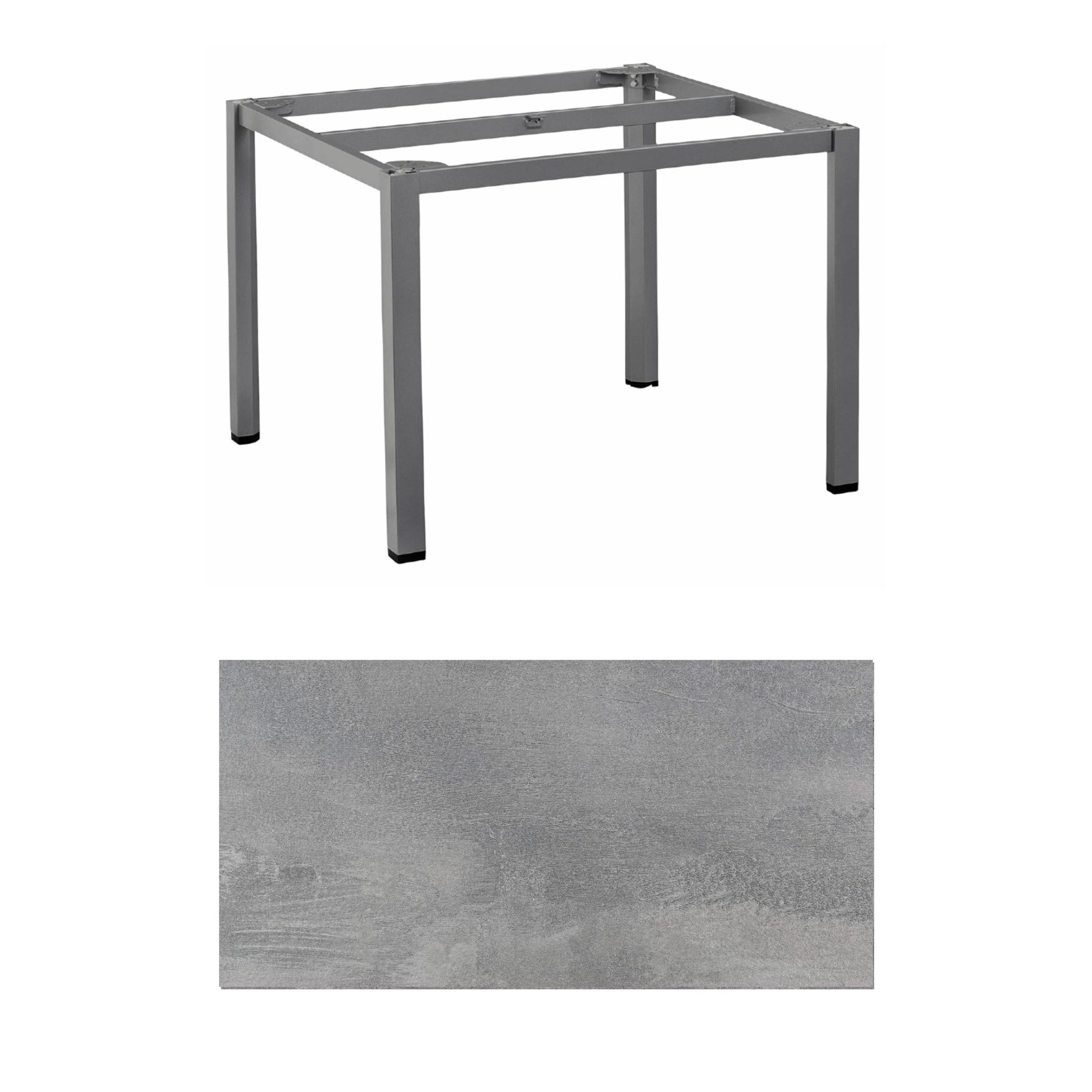 Kettler "Cubic" Tischgestell 95x95 cm, Aluminium anthrazit mit HPL-Platte silber-grau
