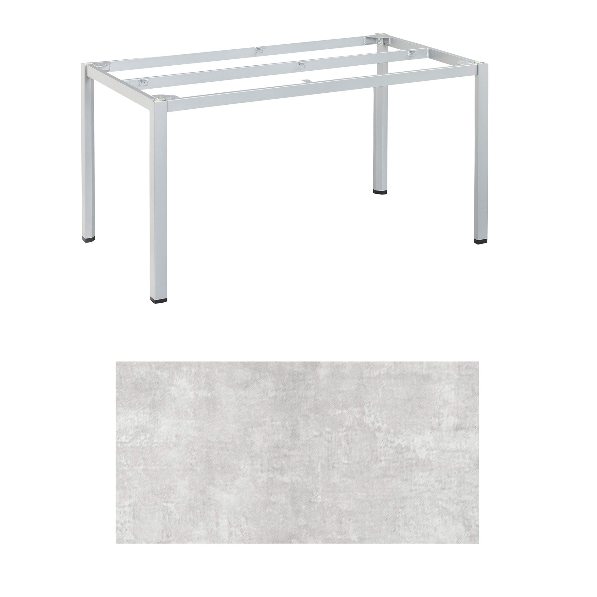 Kettler "Cubic" Tischgestell 140x70 cm, Aluminium silber mit HPL-Platte hellgrau meliert