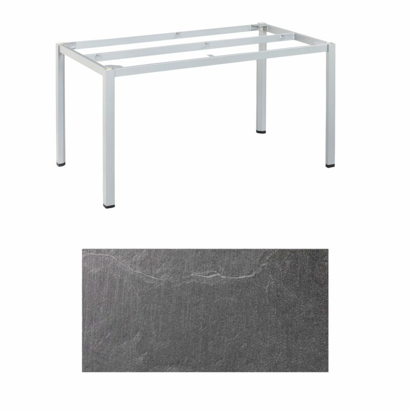 Kettler "Cubic" Tischgestell 140x70 cm, Aluminium silber mit HPL-Platte Jura anthrazit