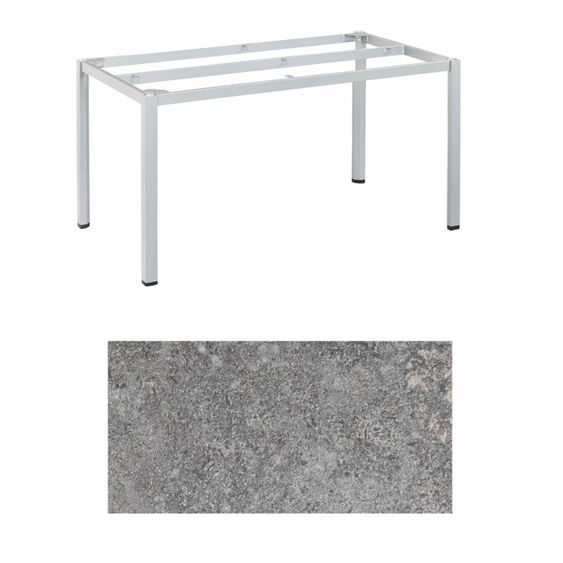Kettler "Cubic" Tischgestell 140x70 cm, Aluminium silber mit HPL-Platte Kalksandstein