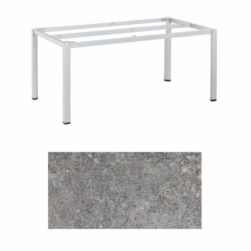 Kettler "Cubic" Tischgestell 160x95 cm, Aluminium silber mit HPL-Platte Kalksandstein