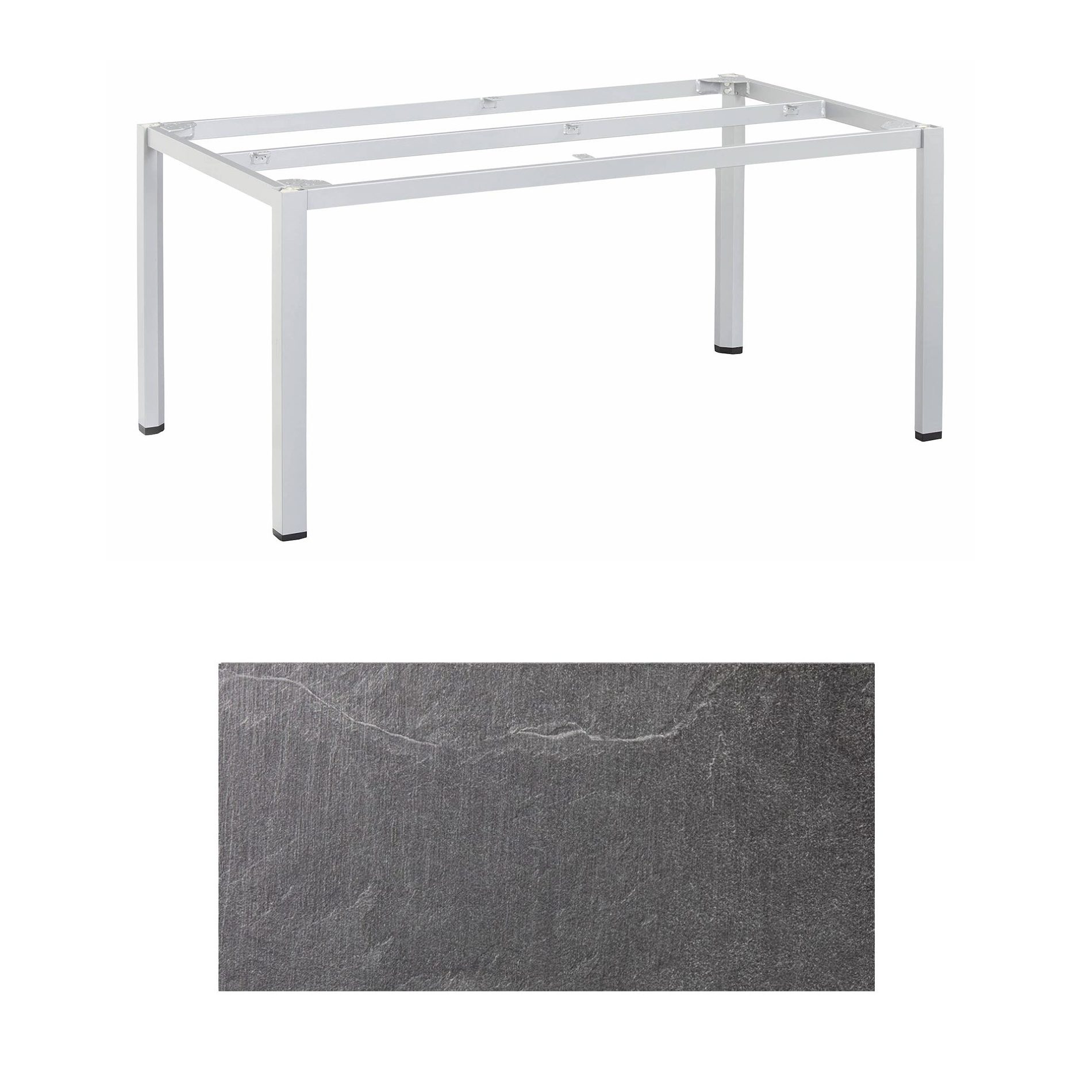 Kettler "Cubic" Tischgestell 180x95 cm, Aluminium silber mit HPL-Platte Jura anthrazit