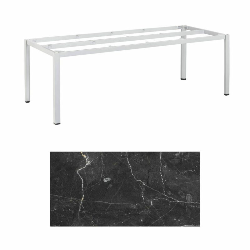 Kettler "Cubic" Tischgestell 220x95 cm, Aluminium silber mit HPL-Platte Marmor grau