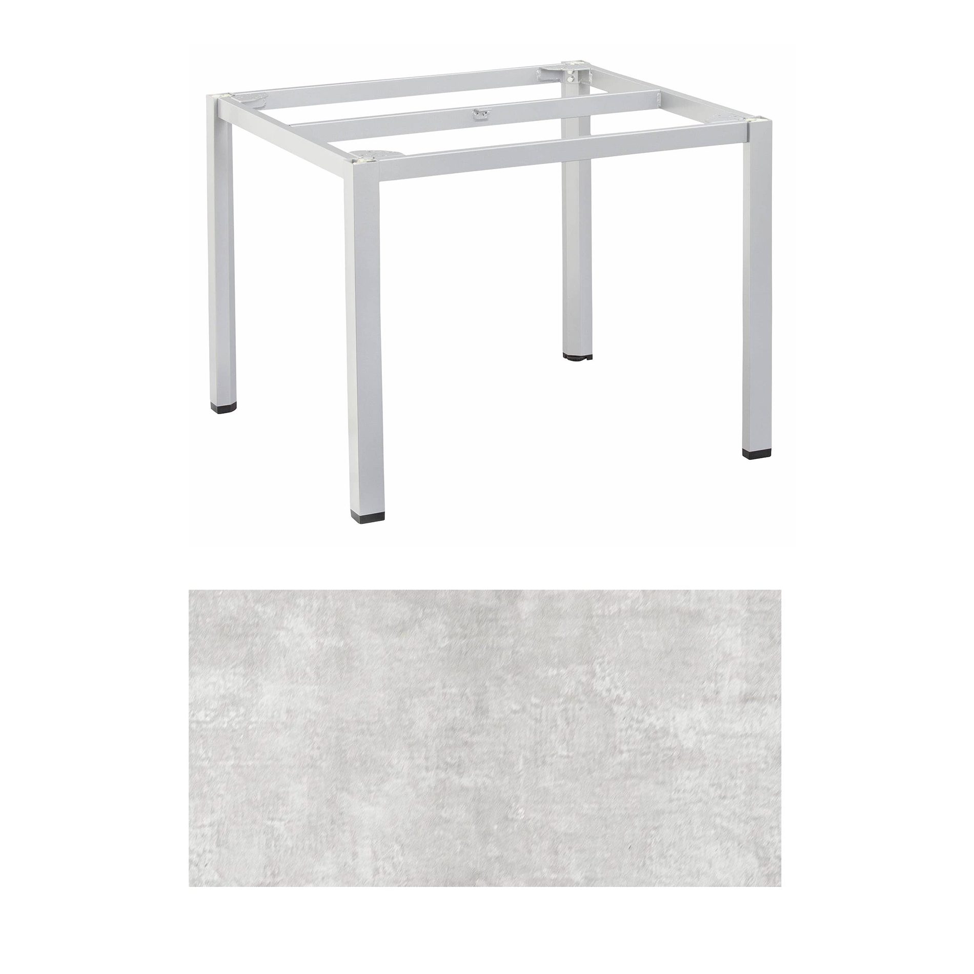 Kettler "Cubic" Tischgestell 95x95 cm, Aluminium silber mit HPL-Platte hellgrau meliert