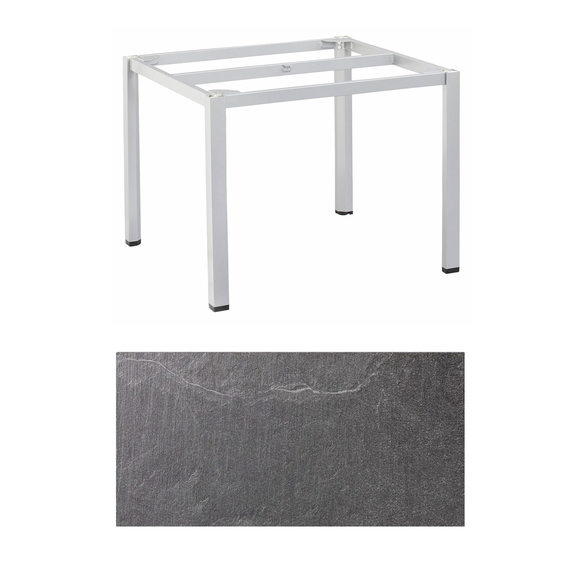 Kettler "Cubic" Tischgestell 95x95 cm, Aluminium silber mit HPL-Platte Jura anthrazit