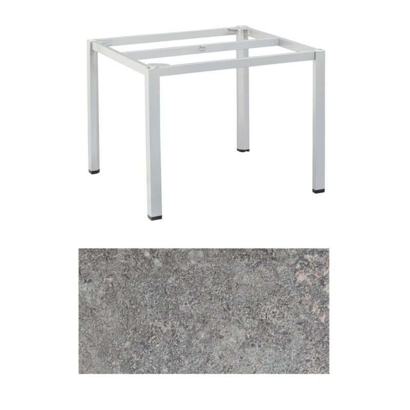 Kettler "Cubic" Tischgestell 95x95 cm, Aluminium silber mit HPL-Platte Kalksandstein