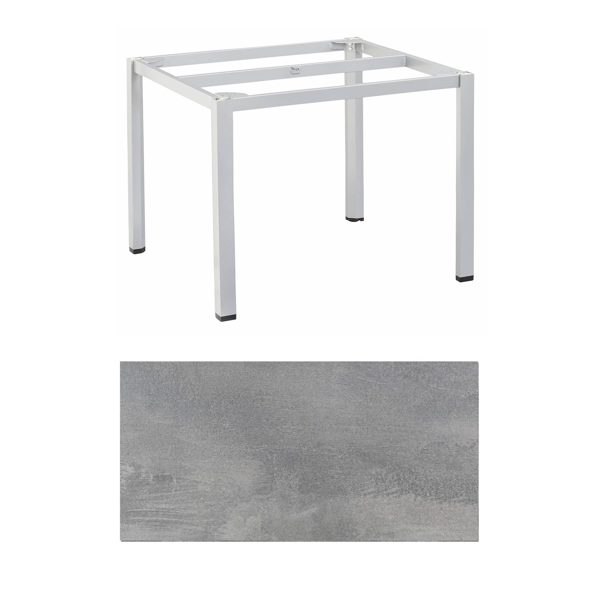 Kettler "Cubic" Tischgestell 95x95 cm, Aluminium silber mit HPL-Platte silber-grau