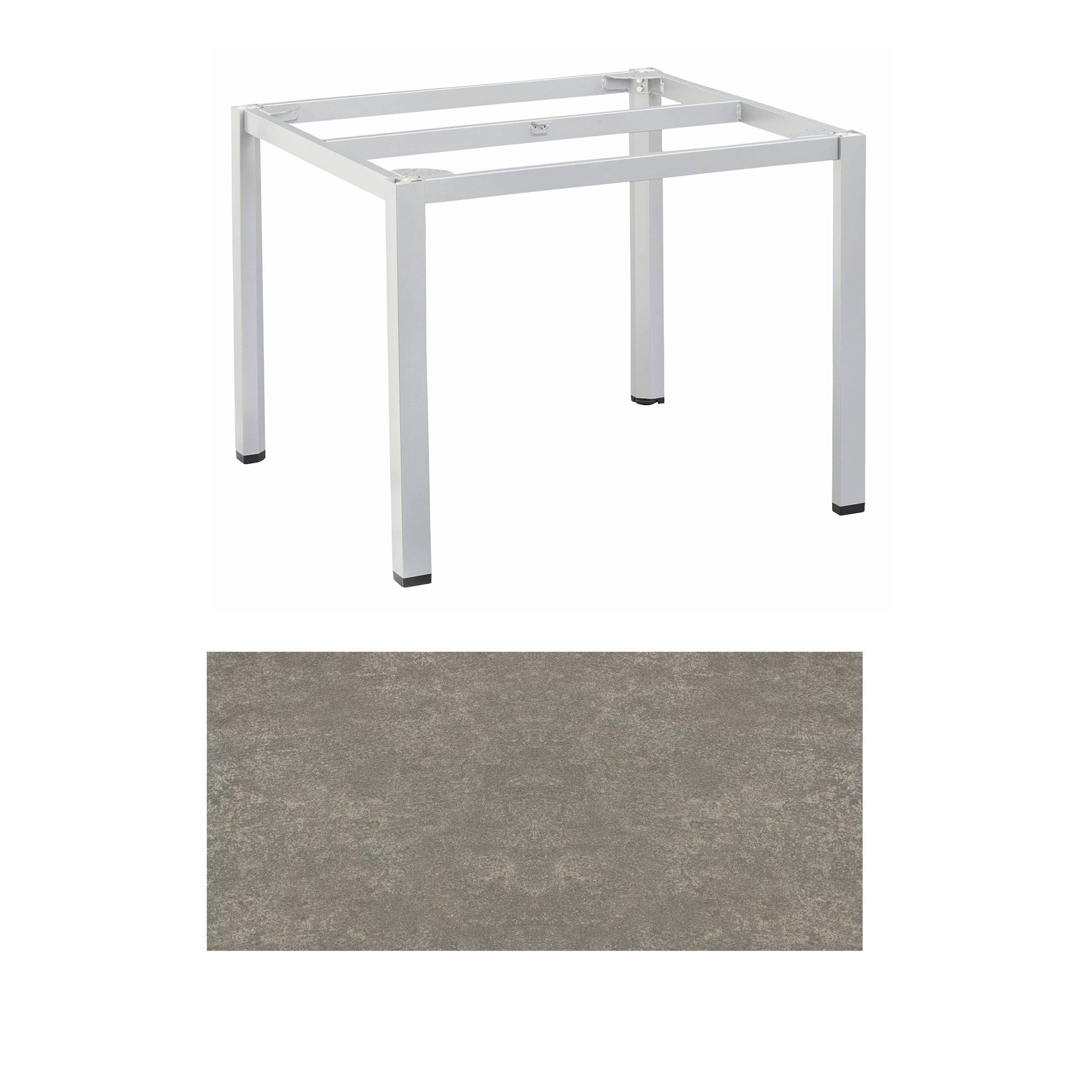 Kettler "Cubic" Tischgestell 95x95 cm, Aluminium silber mit Keramik-Platte grau-taupe