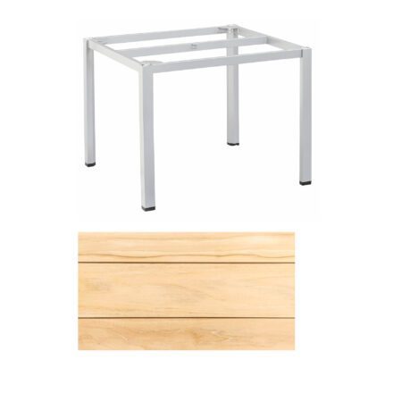 Kettler "Cubic" Tischgestell 95x95 cm, Aluminium silber mit Teakplatte