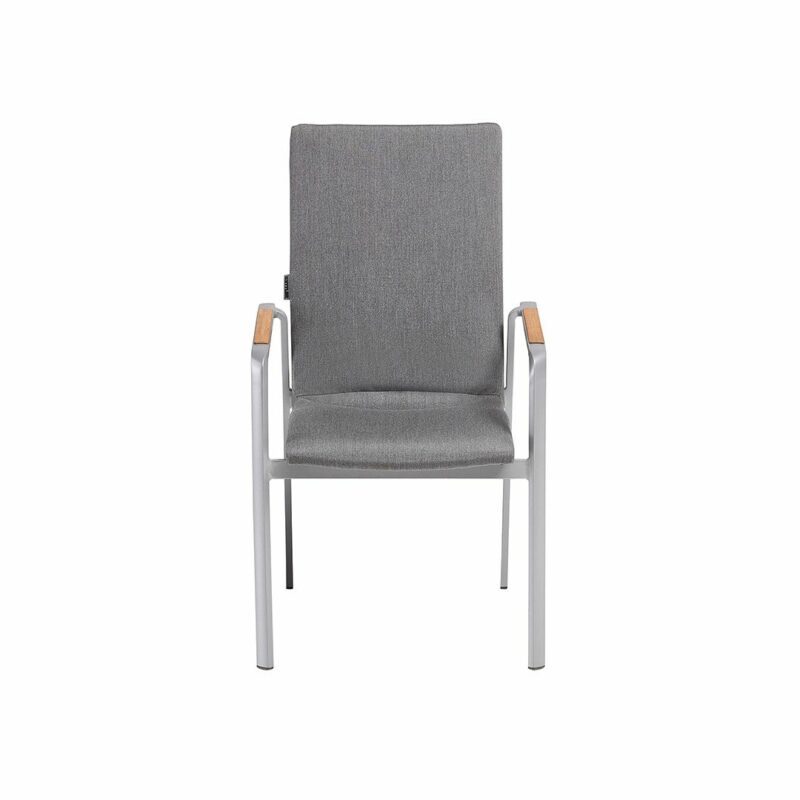 Kettler "Diamond" Stapelsessel gepolstert, hohe Rückenlehne, Gestell Aluminium silber, Sitzfläche Sunbrella® flanelle (hellgrau), Armlehnen Teak