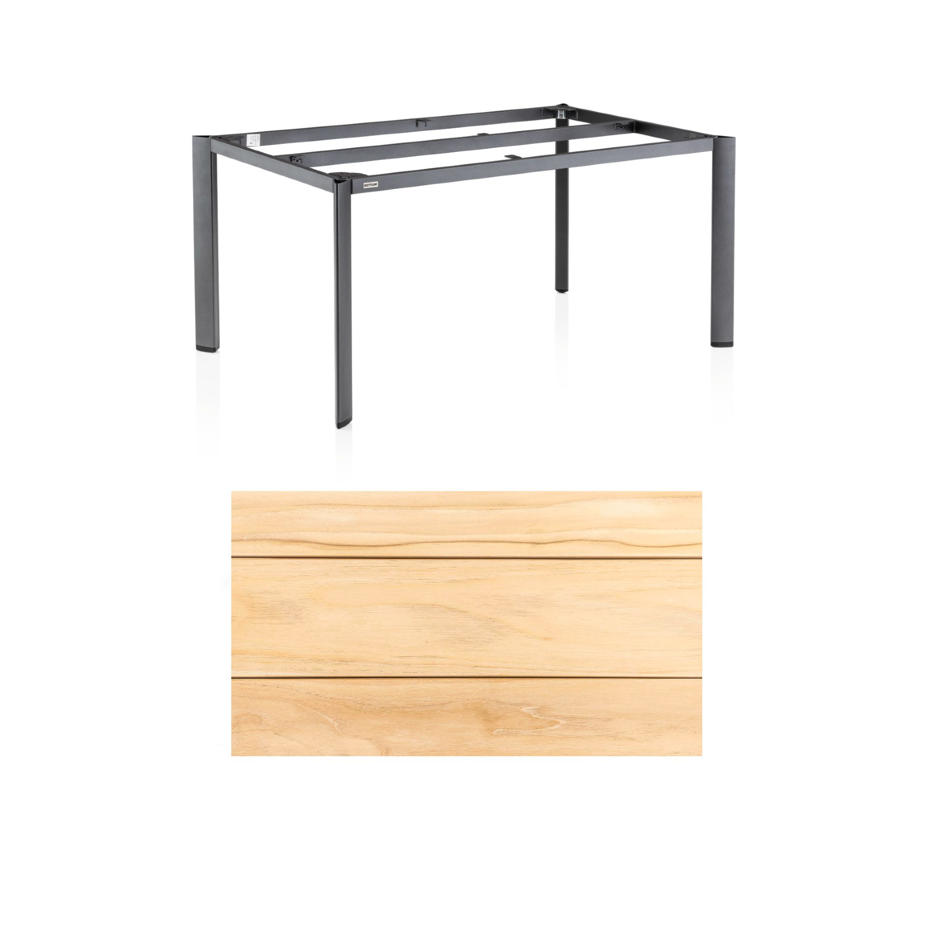 Kettler "Edge" Gartentisch, Tischgestell 180x95cm, Alu anthrazit, mit Tischplatte Teak